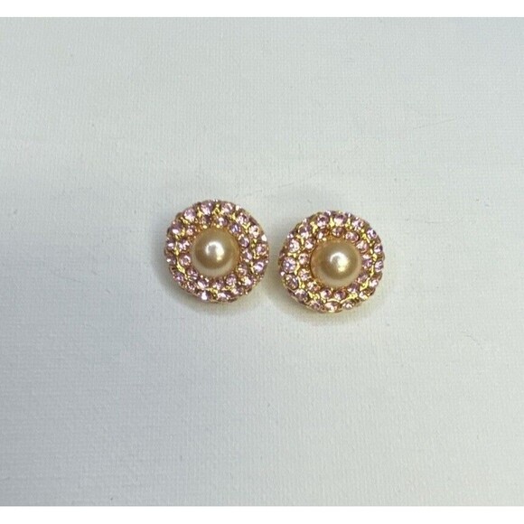 Joan Rivers Pink Rhinestone & Faux Pearl Clip On Earrings - Picture 3 of 10
